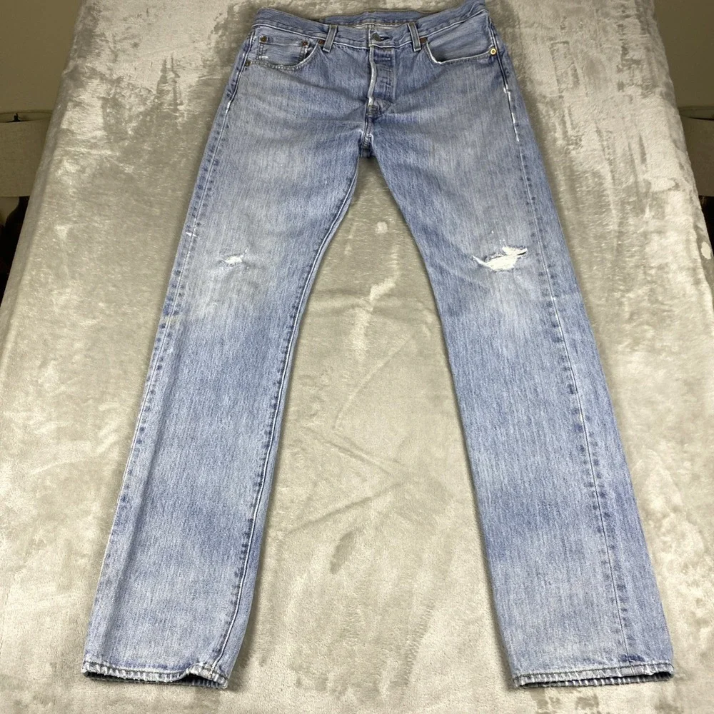 Levis 501 Men's Jeans W 32x L 34 Light Wash Factory Distressed Button Fly